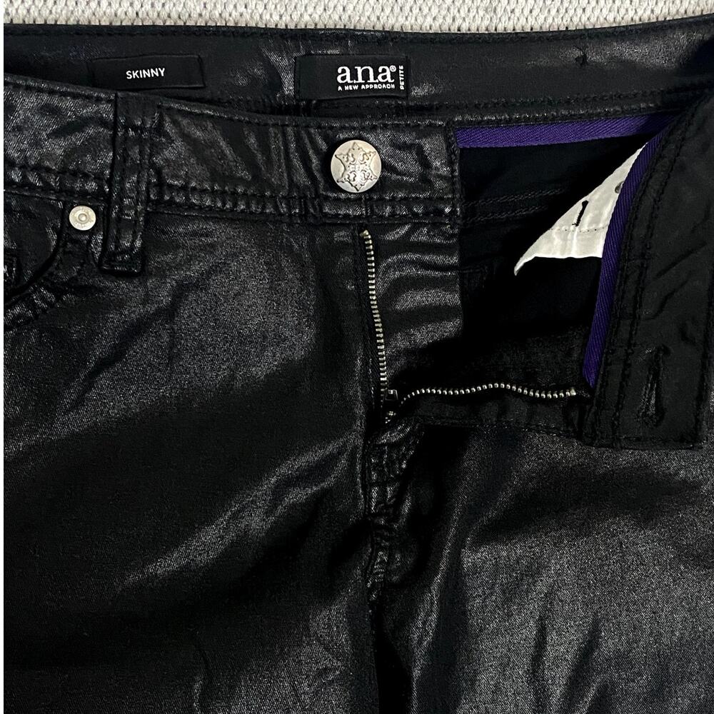 a.n.a Petite Coated Jeans Womens 12P 34X28 Black Wax Skinny Gloss Stretch Biker - Picture 5 of 13